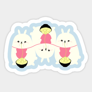 Fat bunny eating noodles pattern Sticker